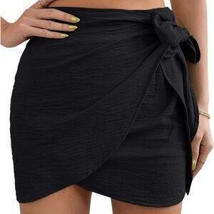 Black Wrap Tie Mini Skirt